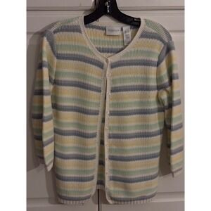 Liz Claiborne Striped Knit Cardigan‎ Pastel Colors Button Front Womens